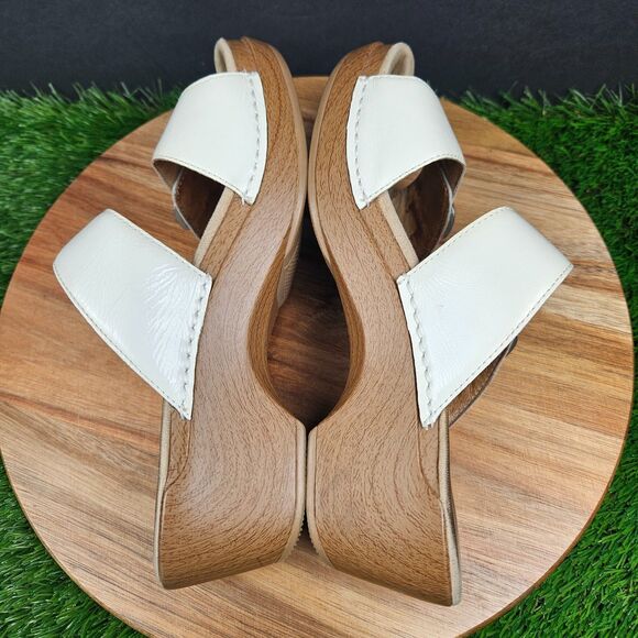 Dansko Sophie White Leather Sandals Double Strap Buckle Wedge Size 39 8.5-9 - Picture 8 of 11